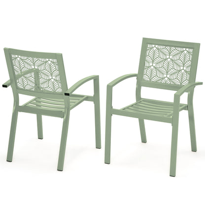 Outdoor Patio Set, Weatherproof Iron Bistro Table & Chairs, Floral Back Design, Space-Saving（Green/ Blue/ Yellow/ Black）