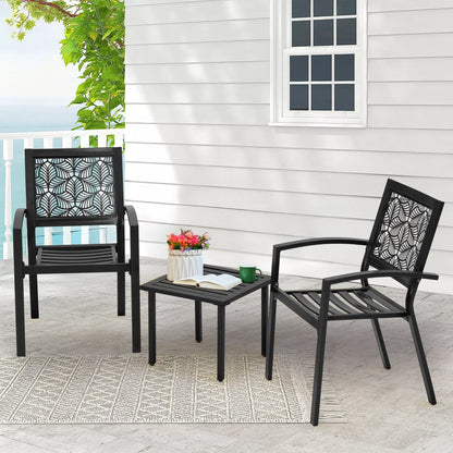 Outdoor Patio Set, Weatherproof Iron Bistro Table & Chairs, Floral Back Design, Space-Saving（Green/ Blue/ Yellow/ Black）