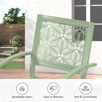 Outdoor Patio Set, Weatherproof Iron Bistro Table & Chairs, Floral Back Design, Space-Saving（Green/ Blue/ Yellow/ Black）