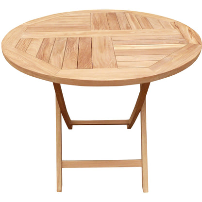 Seven Seas Teak 3 Piece Teak Wood Long Beach Patio Bistro Dining Set, 36 Round Folding Table with 2 Folding Arm Chairs