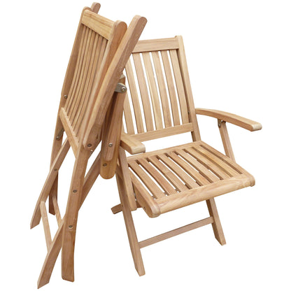 Seven Seas Teak 3 Piece Teak Wood Long Beach Patio Bistro Dining Set, 36 Round Folding Table with 2 Folding Arm Chairs