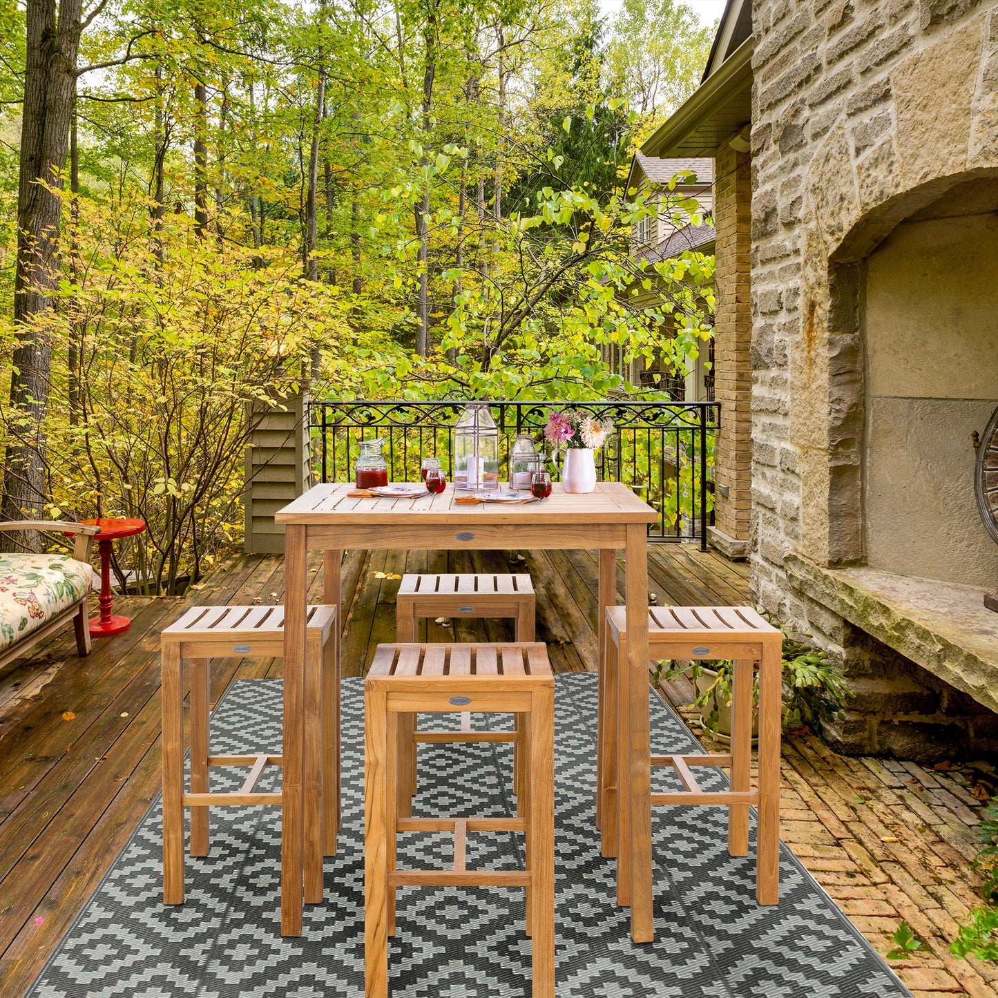 Chic Teak 5 Piece Teak Wood Havana Patio Bistro Bar Set with 35 Square Table & 4 Barstools