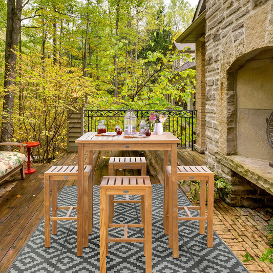 Chic Teak 5 Piece Teak Wood Havana Patio Bistro Bar Set with 35 Square Table & 4 Barstools