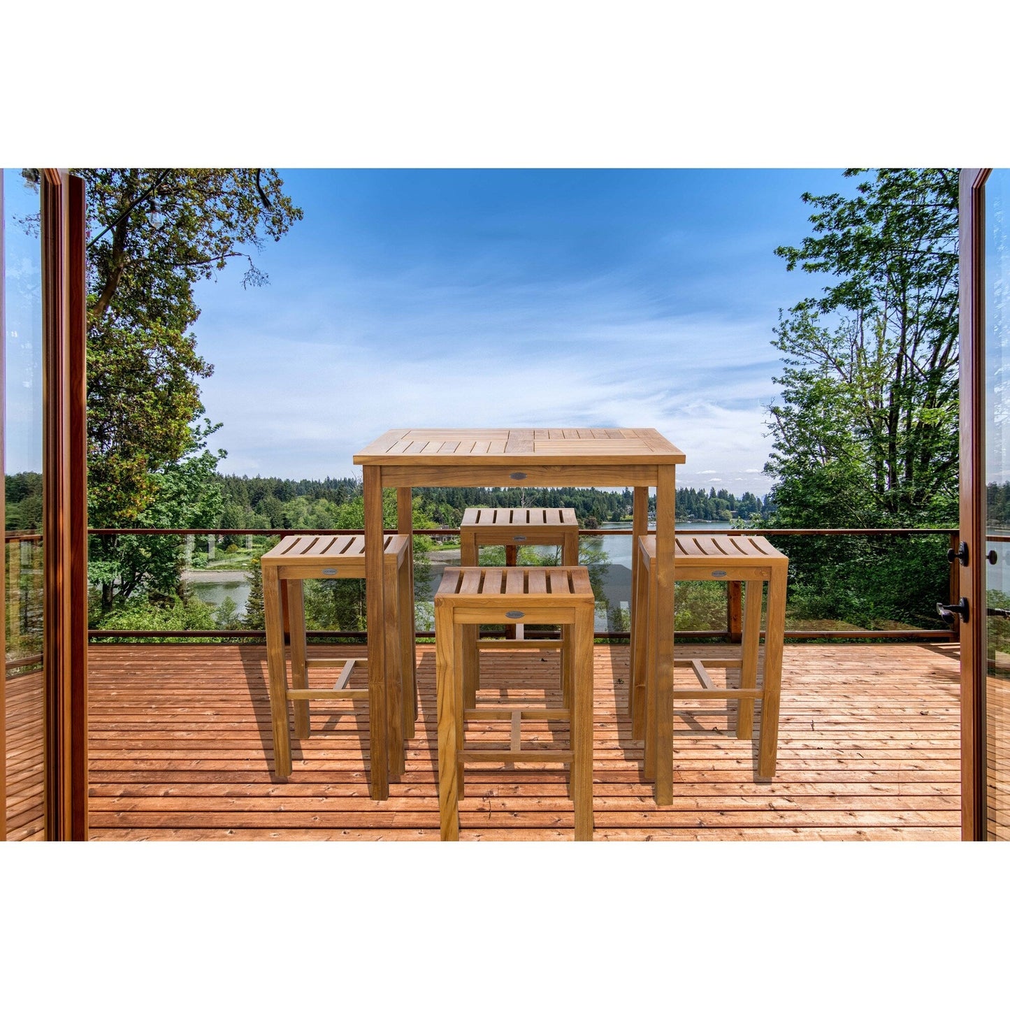Chic Teak 5 Piece Teak Wood Havana Patio Bistro Bar Set with 35 Square Table & 4 Barstools