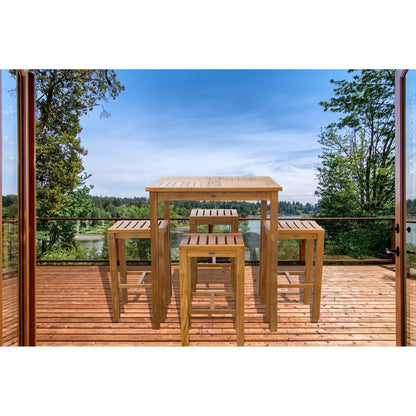 Chic Teak 5 Piece Teak Wood Havana Patio Bistro Bar Set with 35 Square Table & 4 Barstools