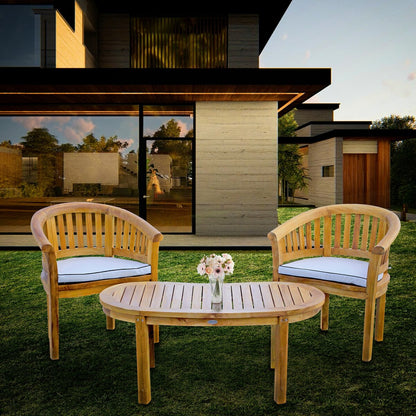 Chic Teak Peanut 3 Piece Teak Wood Patio Lounge Set, 2 Chairs & Coffee Table