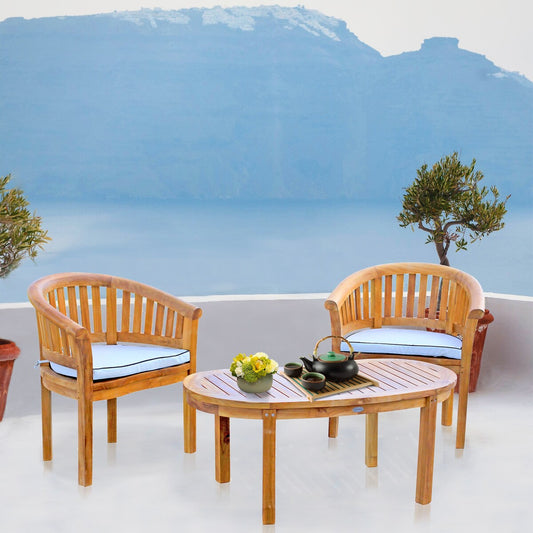 Chic Teak Peanut 3 Piece Teak Wood Patio Lounge Set, 2 Chairs & Coffee Table