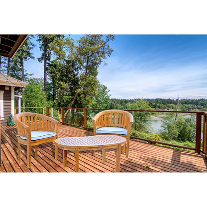 Chic Teak Peanut 3 Piece Teak Wood Patio Lounge Set, 2 Chairs & Coffee Table