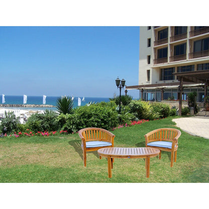 Chic Teak Peanut 3 Piece Teak Wood Patio Lounge Set, 2 Chairs & Coffee Table