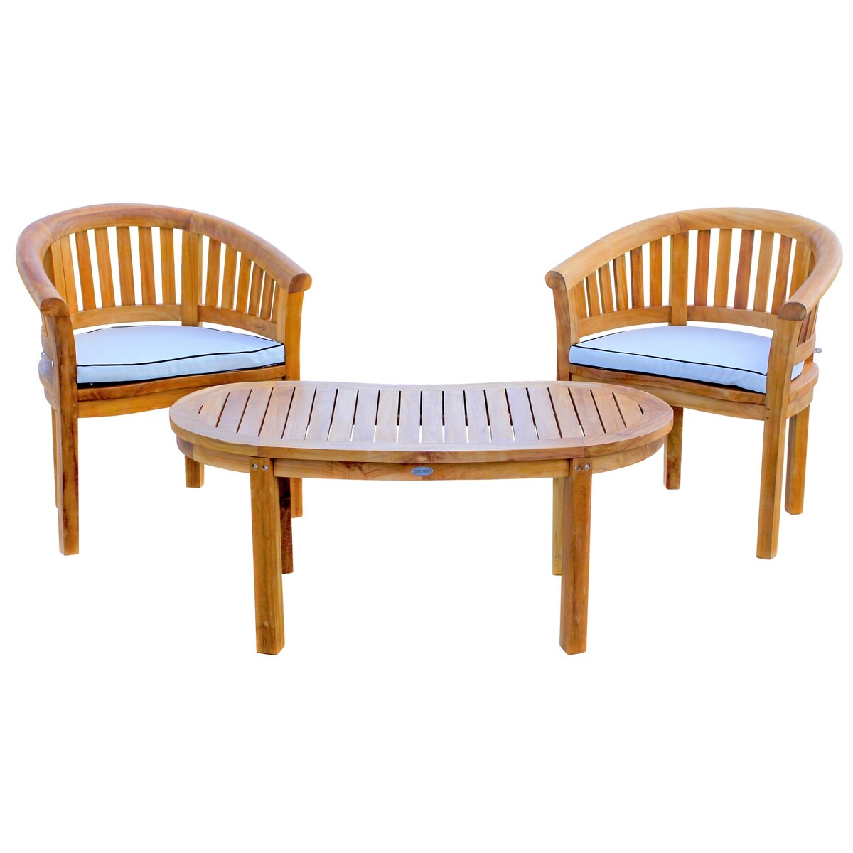 Chic Teak Peanut 3 Piece Teak Wood Patio Lounge Set, 2 Chairs & Coffee Table