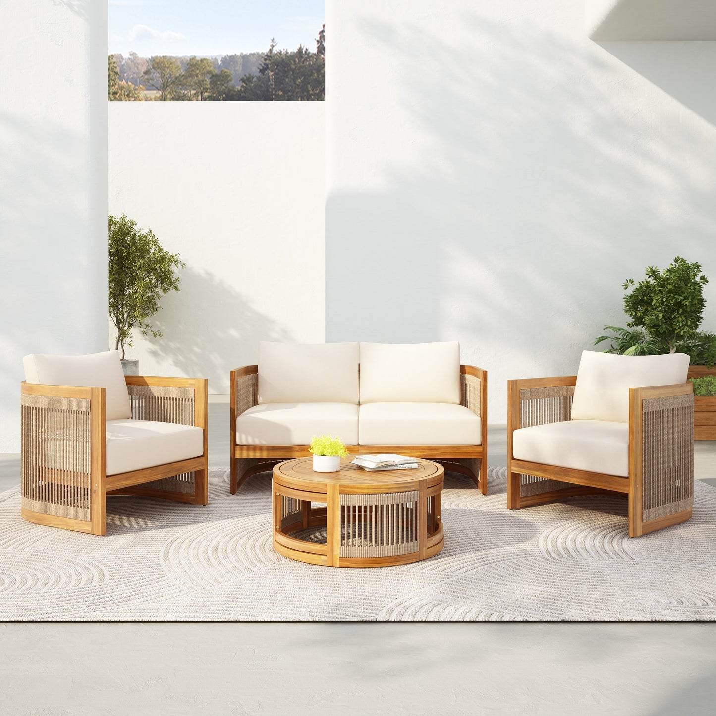 Christopher Knight Home- Sophia 4-piece Acacia Wood Outdoor Conversation Set