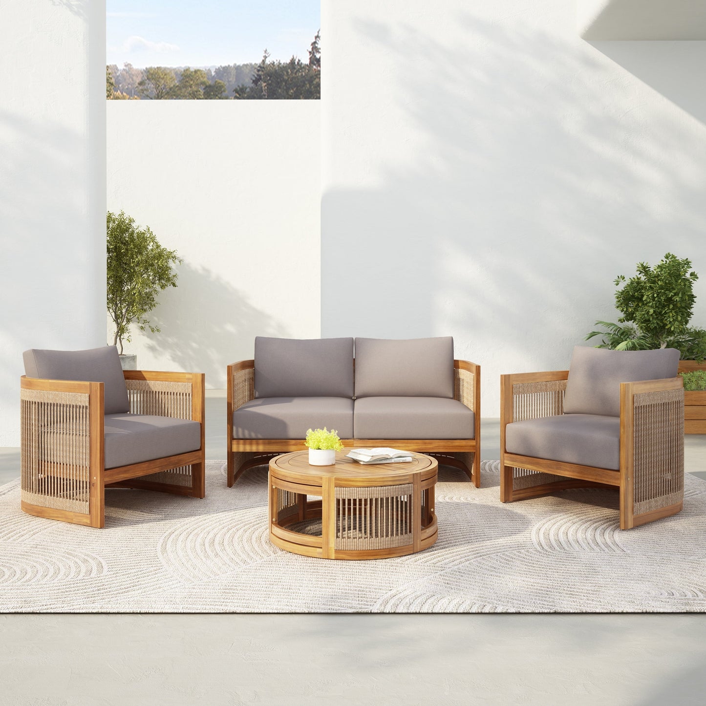 Christopher Knight Home- Sophia 4-piece Acacia Wood Outdoor Conversation Set