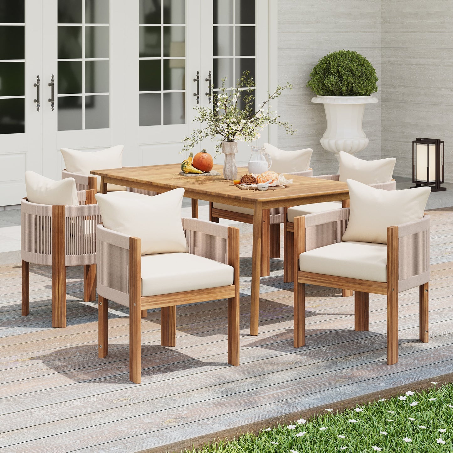 Christopher Knight Home-Benjamin Acacia Wood Outdoor 7-Piece Dining Set