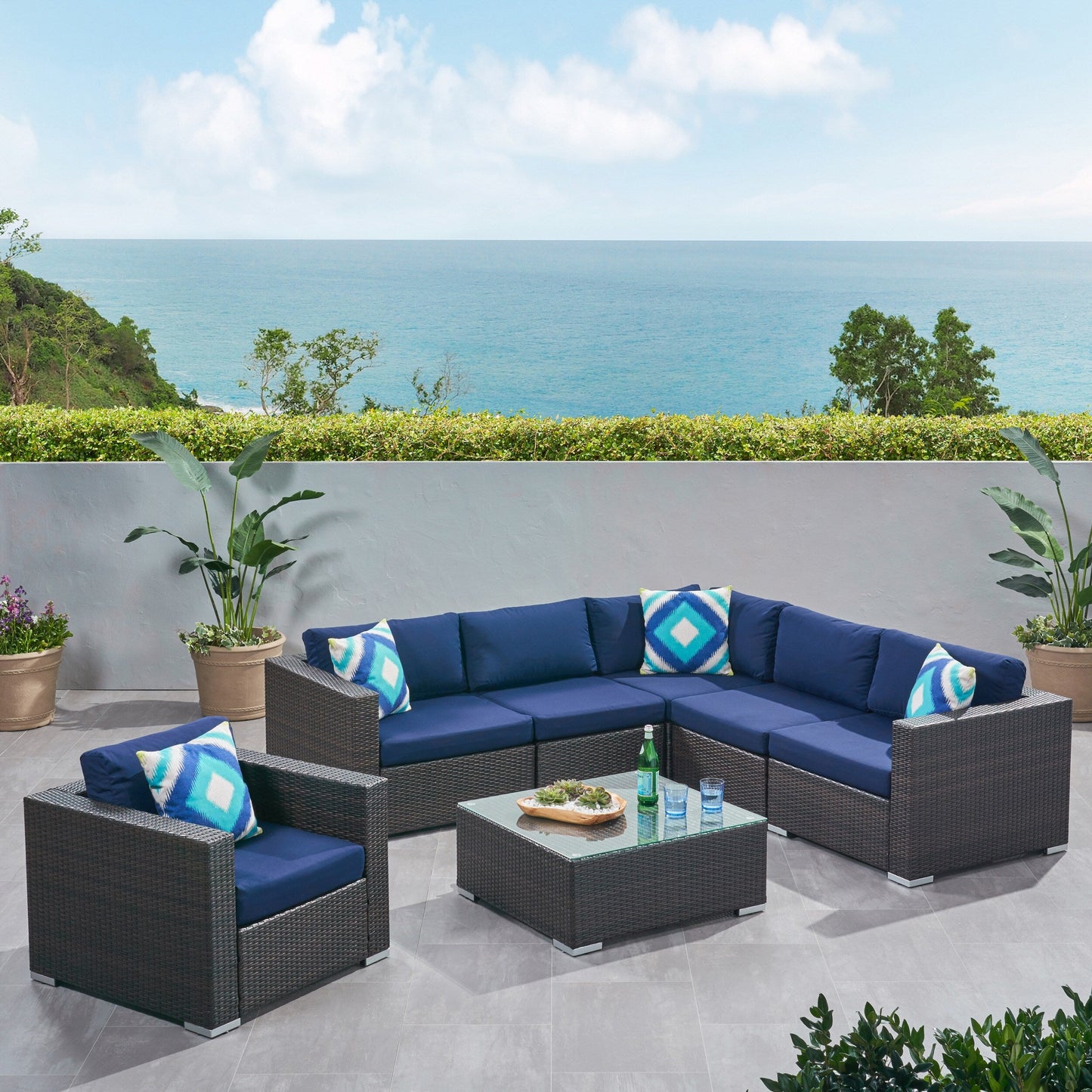 Christopher Knight Home Santa Rosa Outdoor 7-piece Wicker Seating Sectional Set