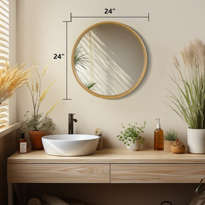 Classic Wooden Frame Farmhouse Round Wall Mirror