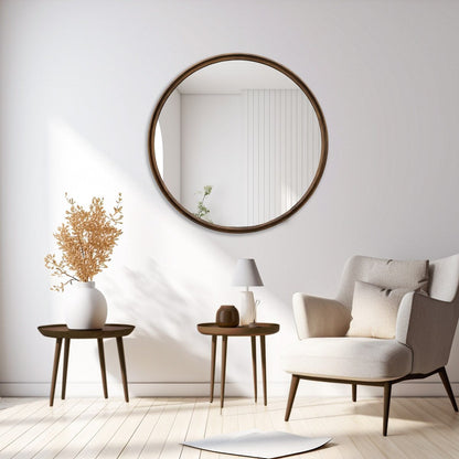 Classic Wooden Frame Farmhouse Round Wall Mirror