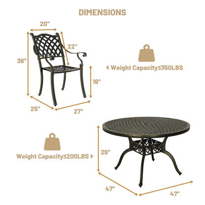 Clihome 5 Piece Outdoor Cast Aluminum Patio Dining Set