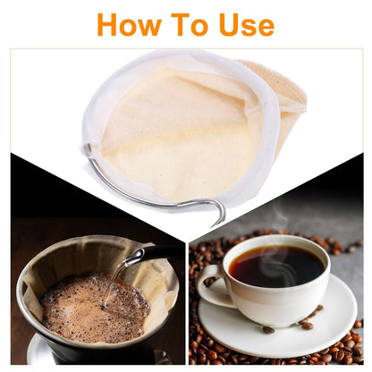 Cloth Coffee Filter, Cafe Sock Strainer with Stainless Steel Handle, Beige