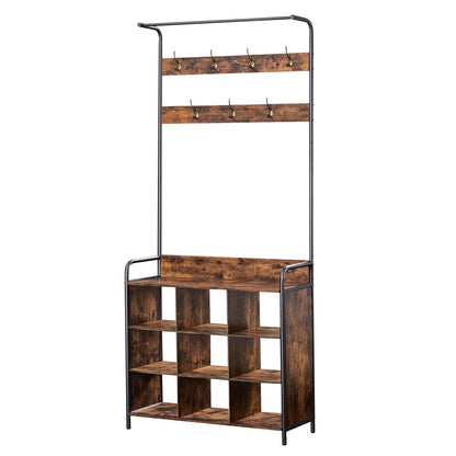 Coat Rack with Shoe Rack for Entryway, 3-in-1 with 7 Hooks, a Hanging Rod