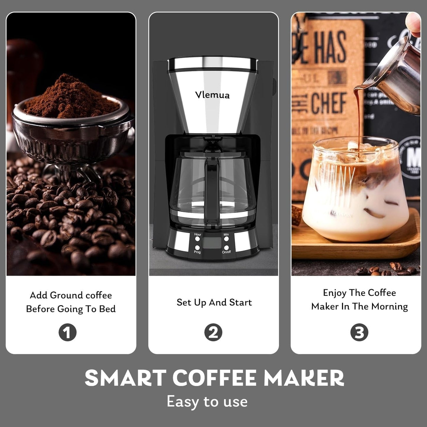 Coffee Maker with 10-Cup Programmable, Automatic Drip, Timer, Auto Shut Off, Smart Anti-Drip System, Keep-warm Plate