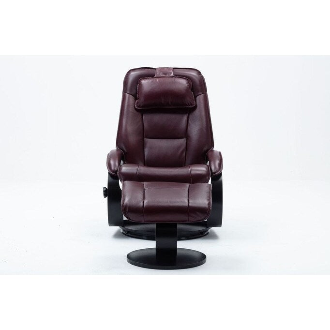 Top-grain Leather Swivel Recliner with Ottoman