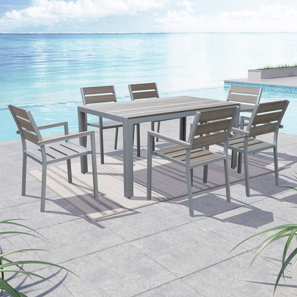Tumaco Sun-bleached Grey 7-piece Outdoor Dining Set by Havenside Home