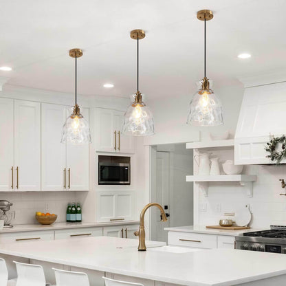 Elisie Mid-century Modern Pendant Light 1-Light Waterfall Glass Hammered Dome Kitchen Island Lighting Dining Room