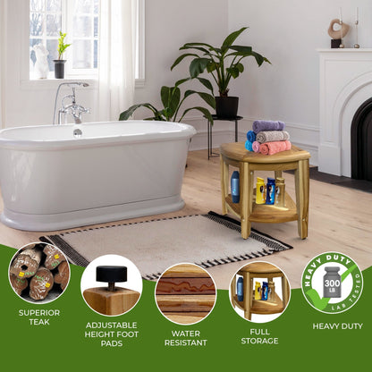 EcoDecors, Snazzy Corner, Teak Shower Bench, Teak Shower Stool, Corner Shower Stool, Teak Corner Shower Bench, With Shelf