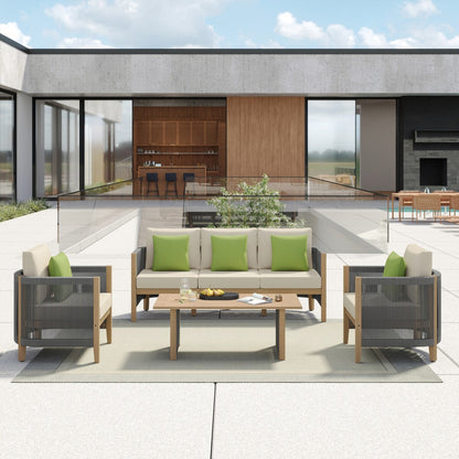 Corvus Iona 4-piece Patio Eucalyptus Wood and Rope Sofa Seating Set with Sunbrella Fabric