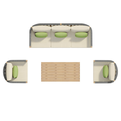 Corvus Iona 4-piece Patio Eucalyptus Wood and Rope Sofa Seating Set with Sunbrella Fabric