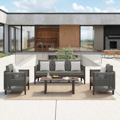 Corvus Iona 4-piece Patio Eucalyptus Wood and Rope Sofa Seating Set with Sunbrella Fabric