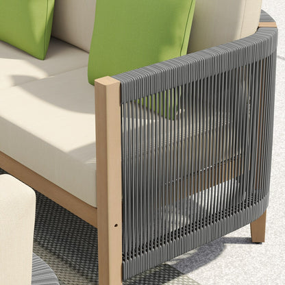 Corvus Iona 4-piece Patio Eucalyptus Wood and Rope Sofa Seating Set with Sunbrella Fabric