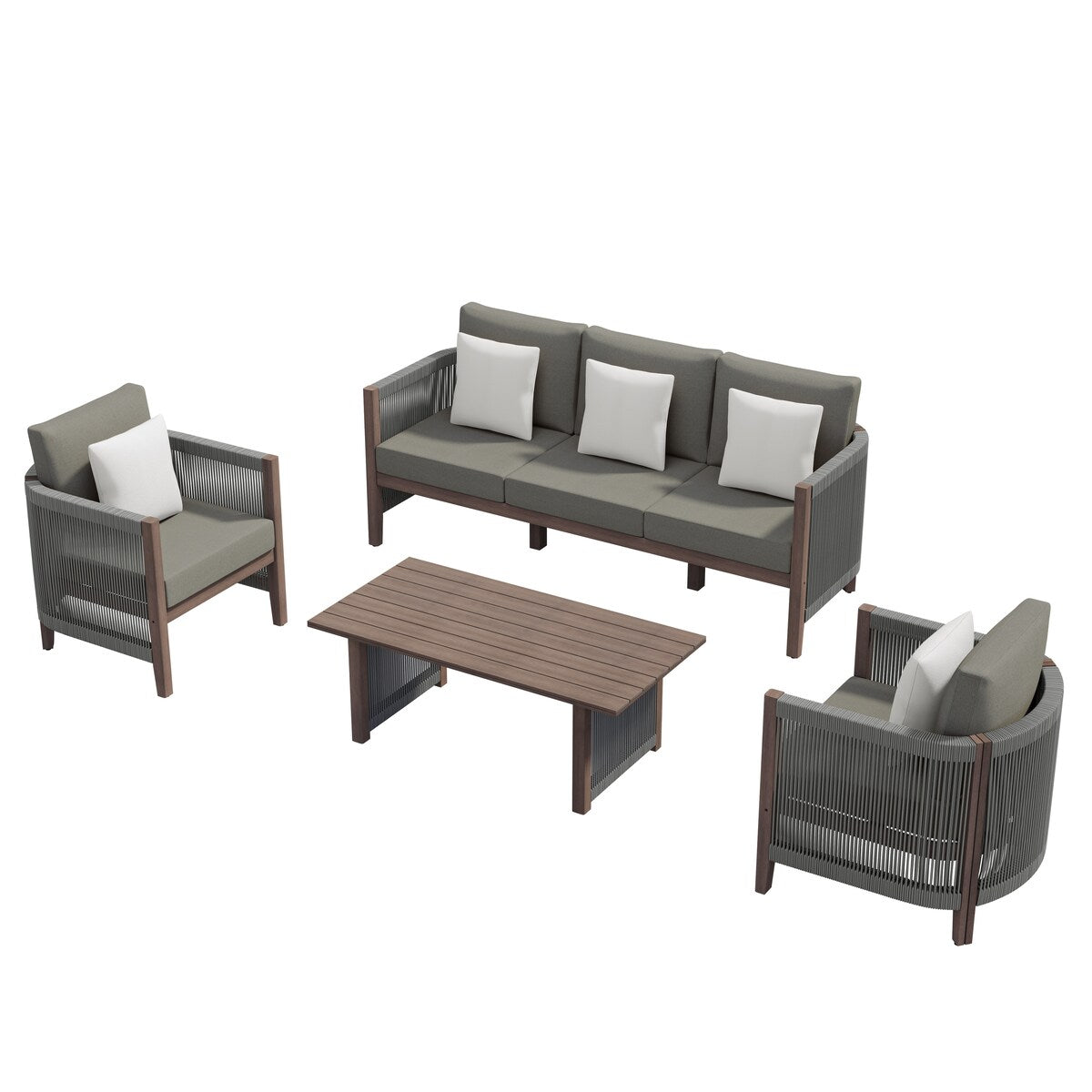 Corvus Iona 4-piece Patio Eucalyptus Wood and Rope Sofa Seating Set with Sunbrella Fabric