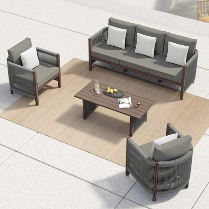 Corvus Iona 4-piece Patio Eucalyptus Wood and Rope Sofa Seating Set with Sunbrella Fabric