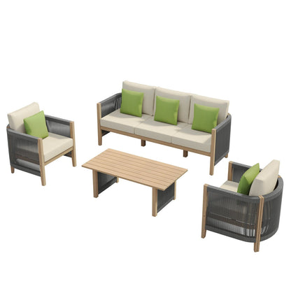 Corvus Iona 4-piece Patio Eucalyptus Wood and Rope Sofa Seating Set with Sunbrella Fabric