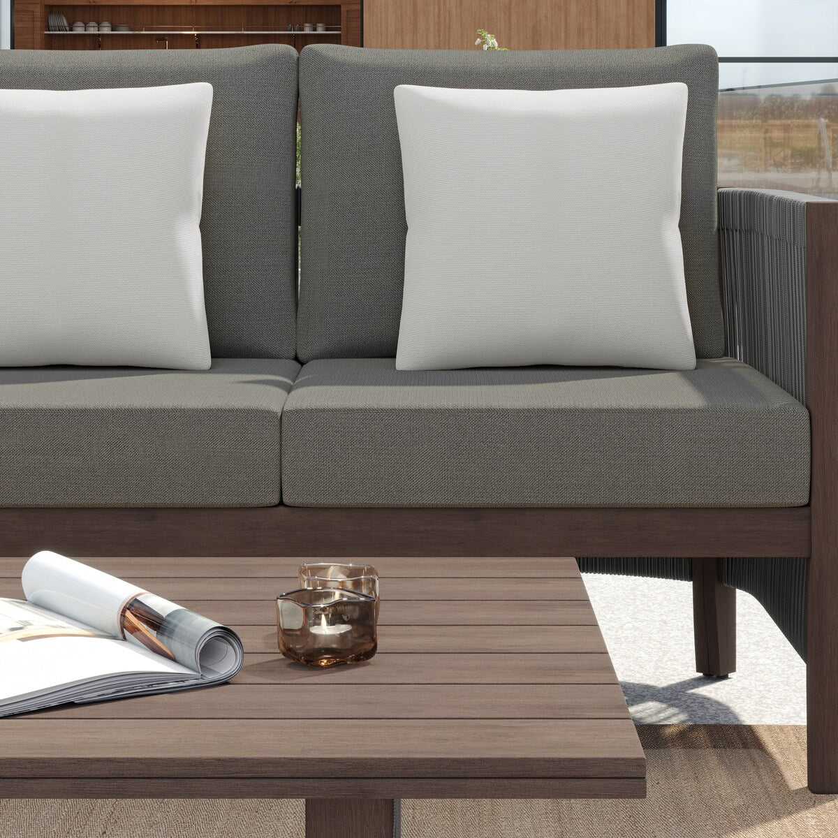 Corvus Iona 4-piece Patio Eucalyptus Wood and Rope Sofa Seating Set with Sunbrella Fabric