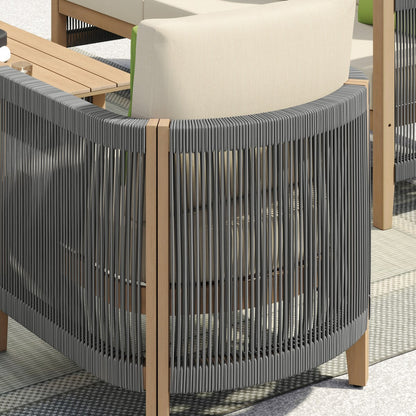 Corvus Iona 4-piece Patio Eucalyptus Wood and Rope Sofa Seating Set with Sunbrella Fabric
