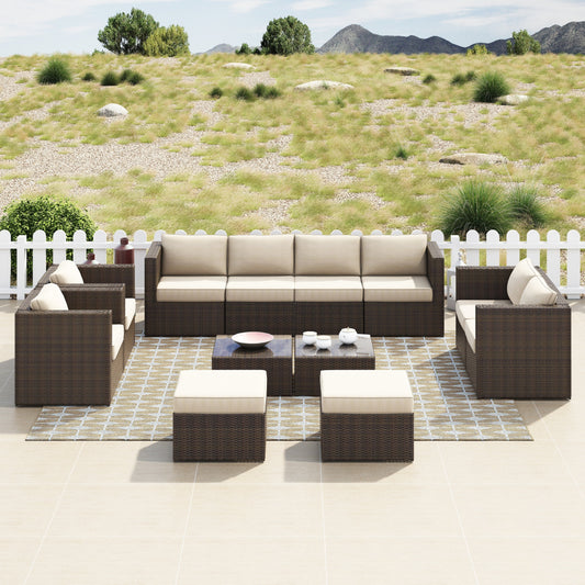 Corvus Trey 12-piece Brown Wicker Patio Furniture Sectional Conversation Set