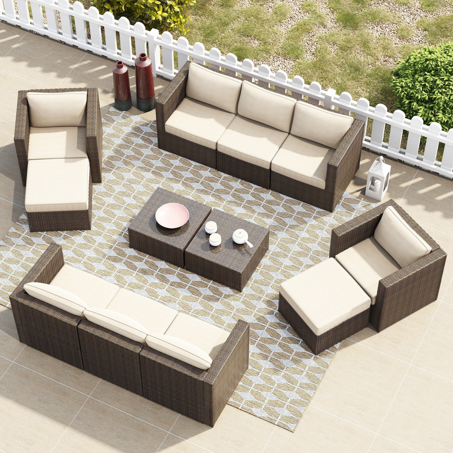 Corvus Trey 12-piece Brown Wicker Patio Furniture Sectional Conversation Set