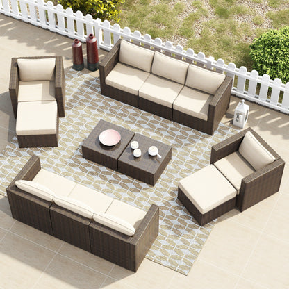 Corvus Trey 12-piece Brown Wicker Patio Furniture Sectional Conversation Set