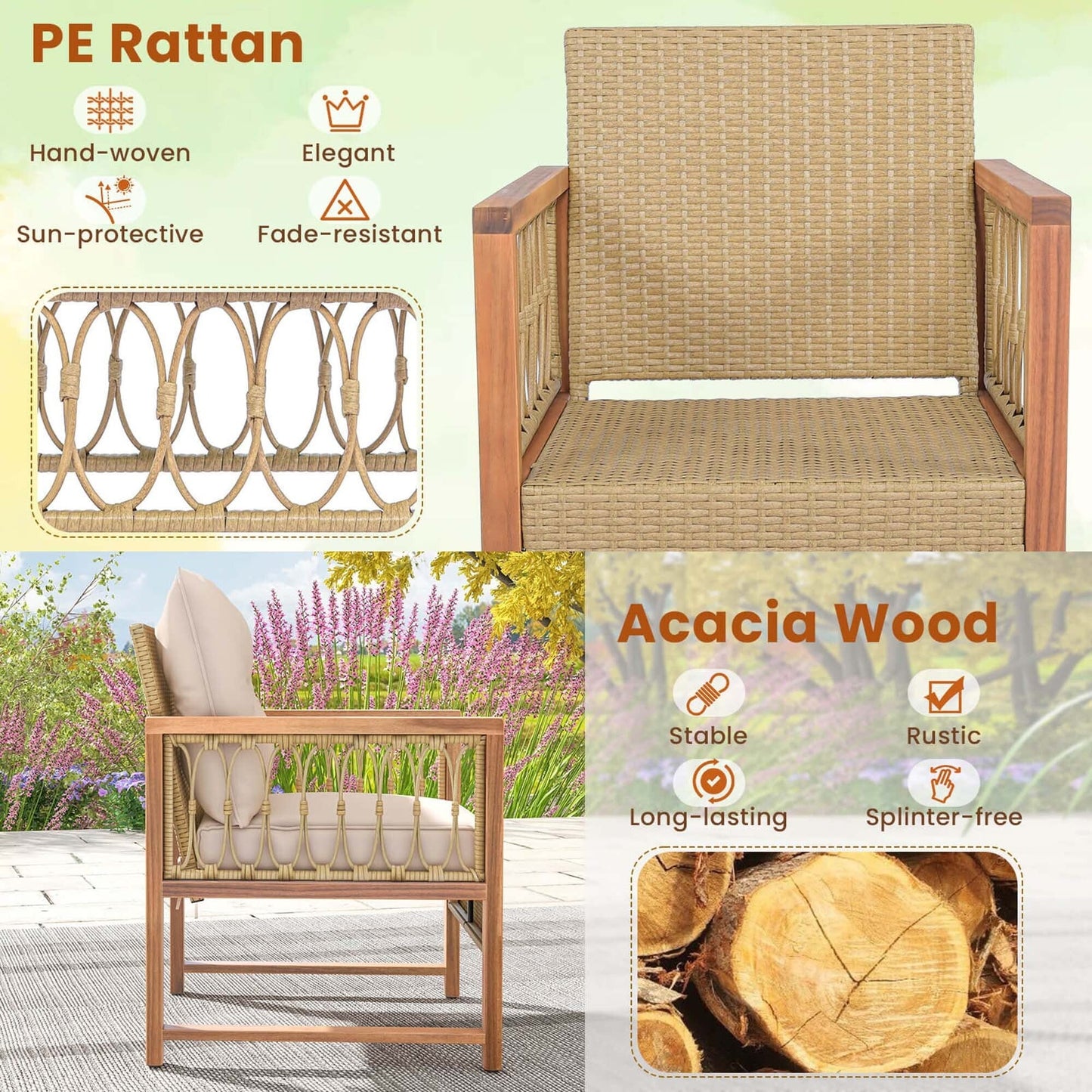 Costway 3 PCS Patio Furniture Set Outdoor PE Wicker Conversation - See Details
