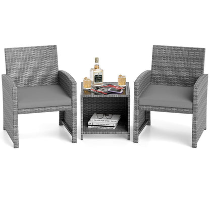 Costway 3 PCS Patio Furniture Set with Tempered Glass Coffee Table & - See Details