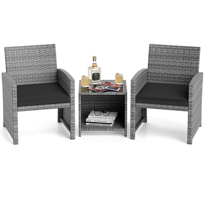 Costway 3 PCS Patio Furniture Set with Tempered Glass Coffee Table & - See Details