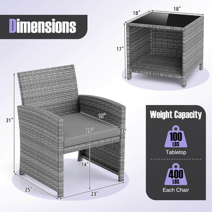 Costway 3 PCS Patio Furniture Set with Tempered Glass Coffee Table & - See Details