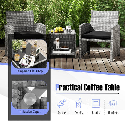 Costway 3 PCS Patio Furniture Set with Tempered Glass Coffee Table & - See Details