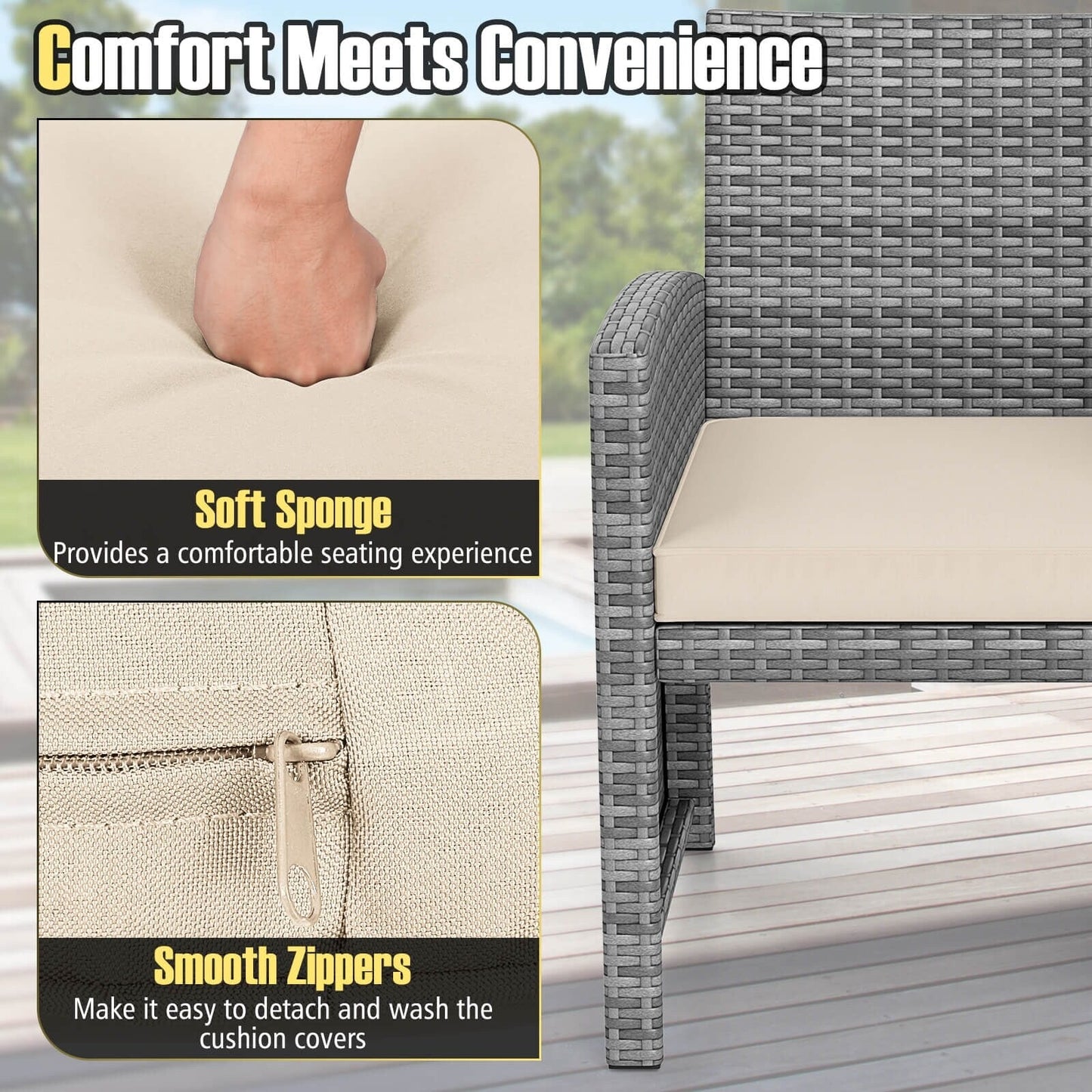 Costway 3 PCS Patio Furniture Set with Tempered Glass Coffee Table & - See Details