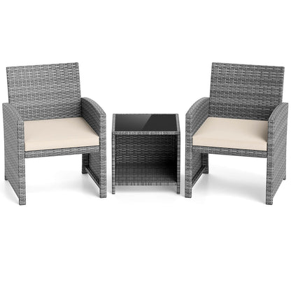 Costway 3 PCS Patio Furniture Set with Tempered Glass Coffee Table & - See Details