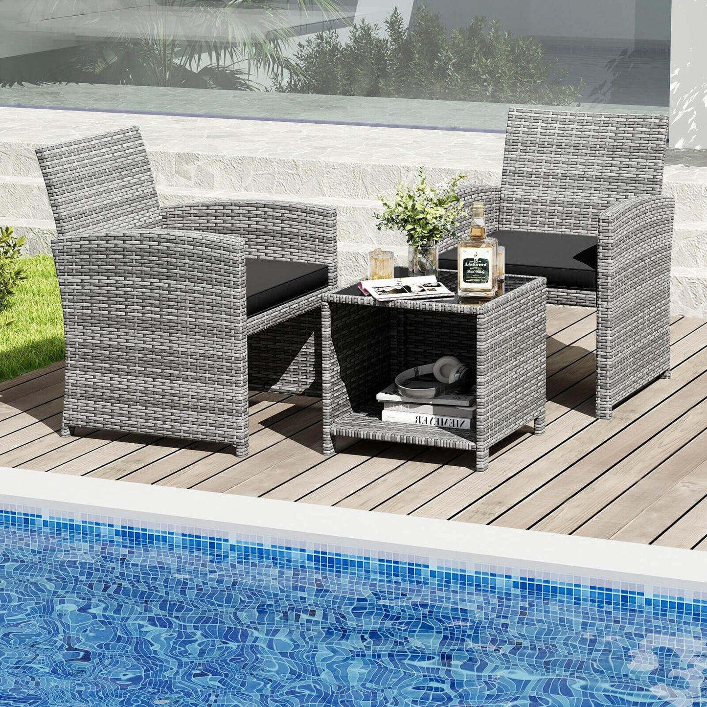 Costway 3 PCS Patio Furniture Set with Tempered Glass Coffee Table & - See Details