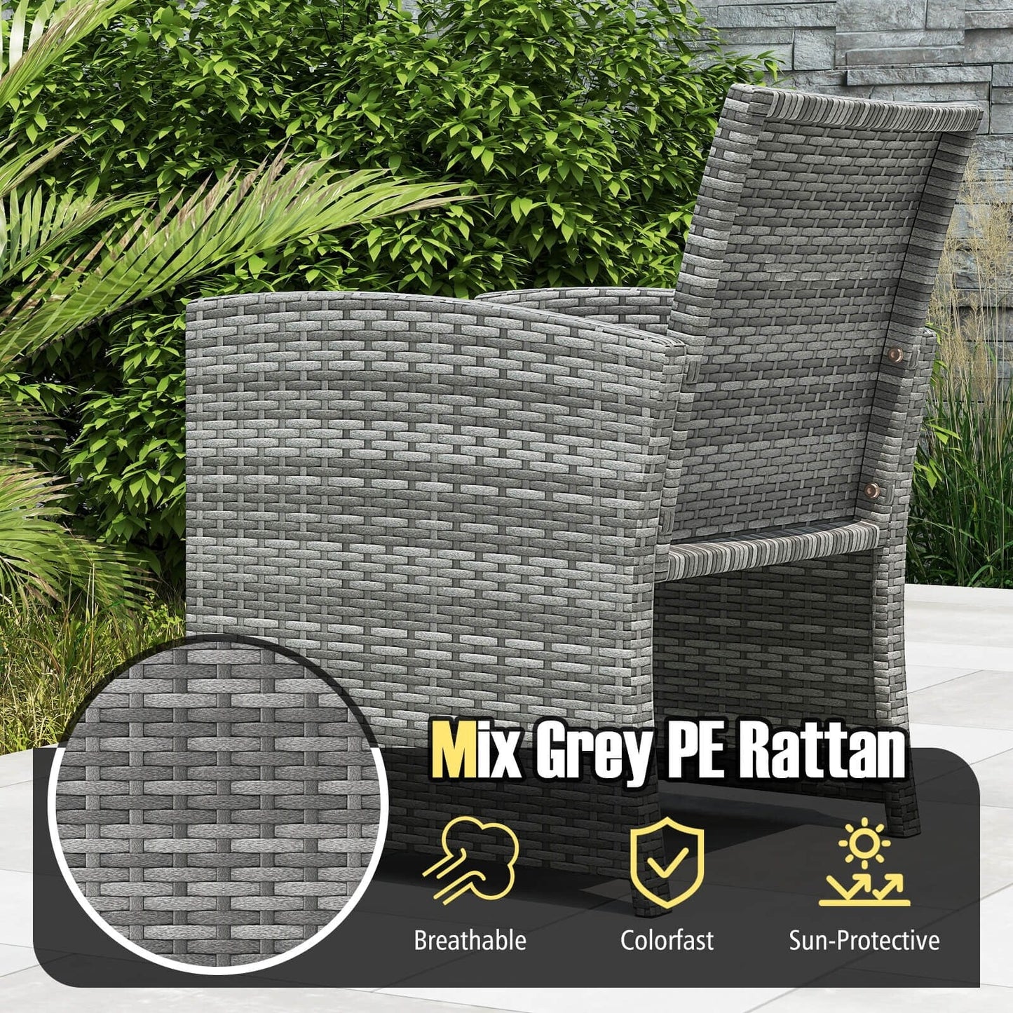 Costway 3 PCS Patio Furniture Set with Tempered Glass Coffee Table & - See Details