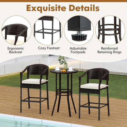 Costway 3 PCS Patio Rattan Bar Set Wicker Armchairs & Round Table with - See Details